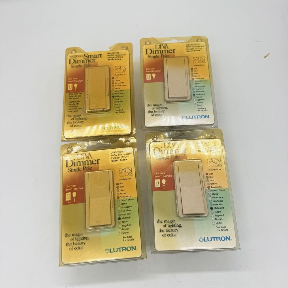 4 Lutron Maestro 600W Incandescent Halogen Dimmer Switches NOS